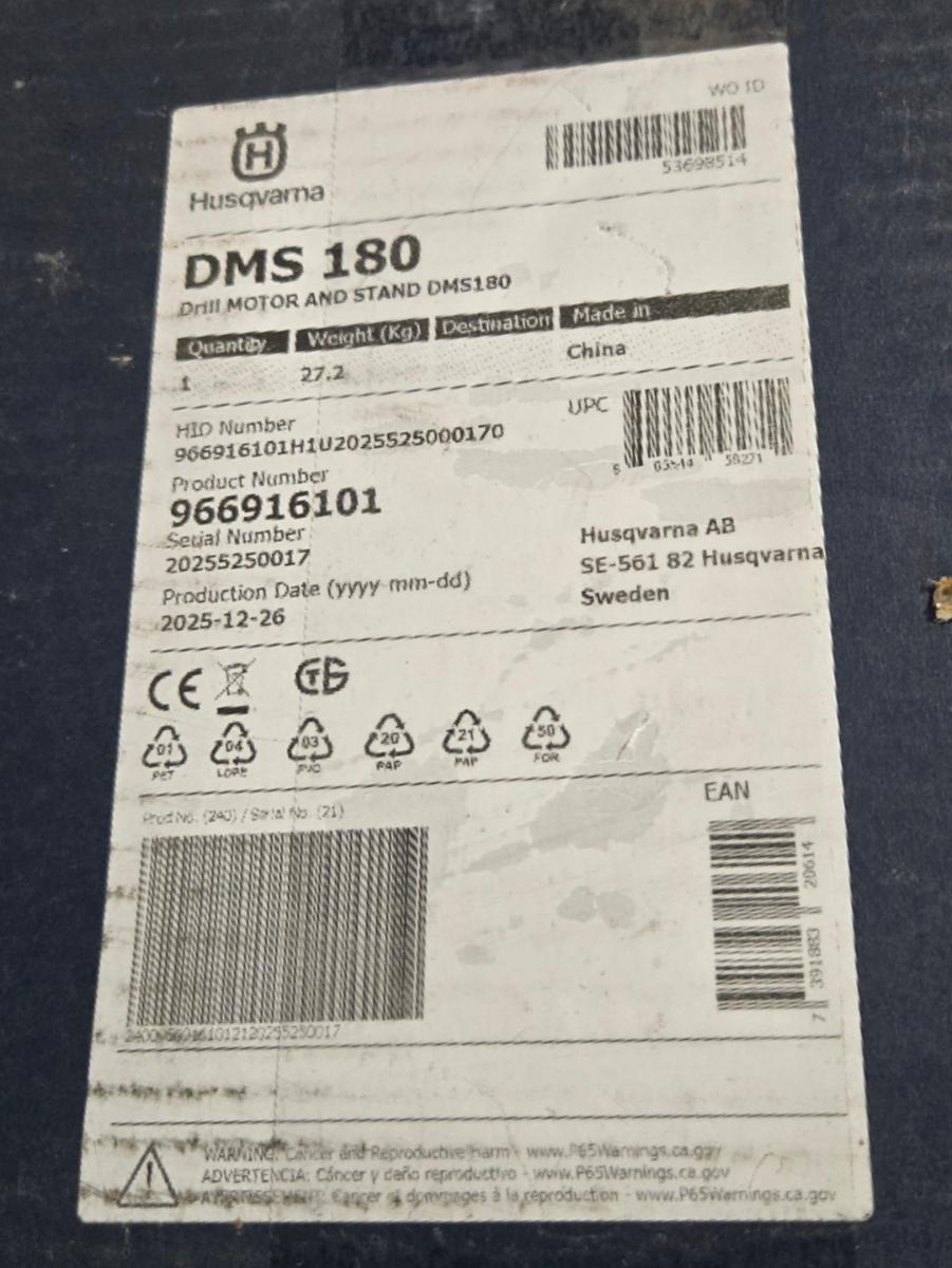HUSQVARNA 966916101 diamond core drill motor and stand