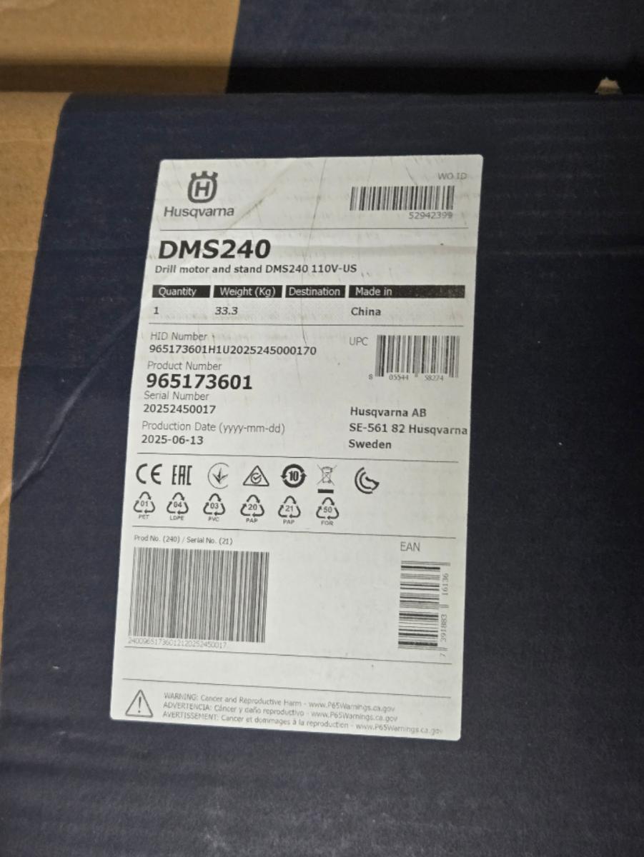 HUSQVARNA DMS240 diamond core drill motor and stand