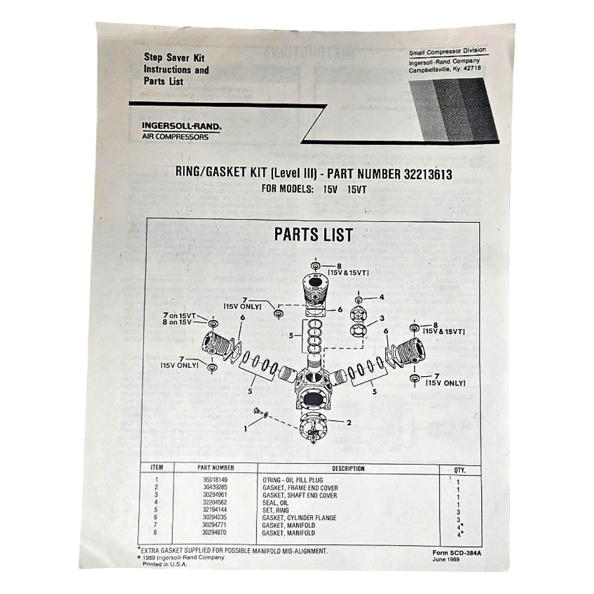 Ingersoll Rand 32213613 piston compressor rebuild kit