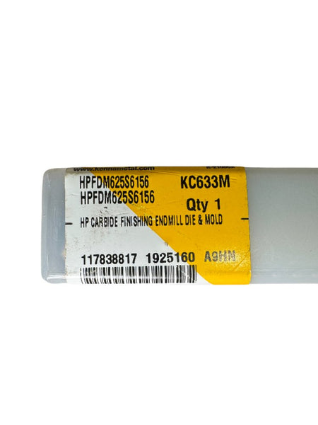 Kennametal HPFDM625S6156 KC633M 6-Flute 5/8" solid carbide end mill