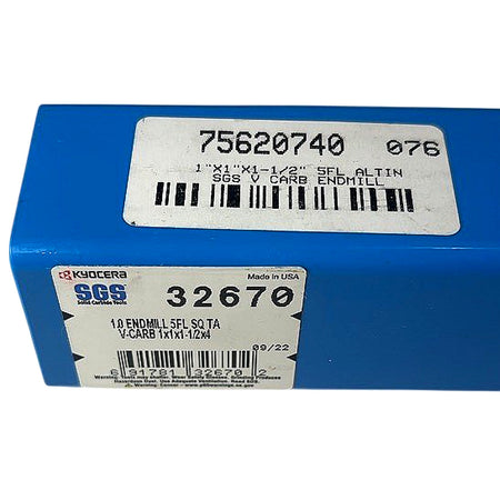 Kyocera SGS 32670 1" 5-Flute AlTiN solid carbide end mill