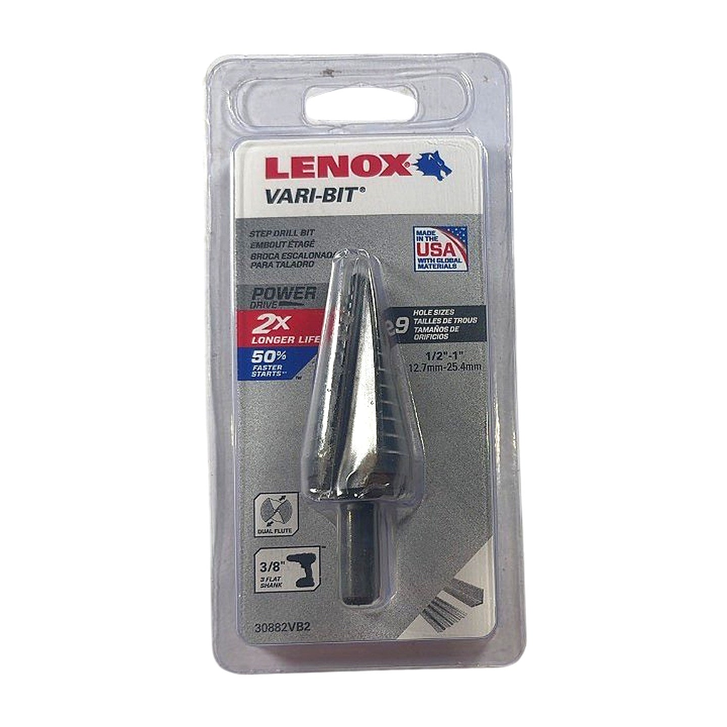 Lenox 30882VB2 1/2"-1" 9-Step HSS HSS step drill bit