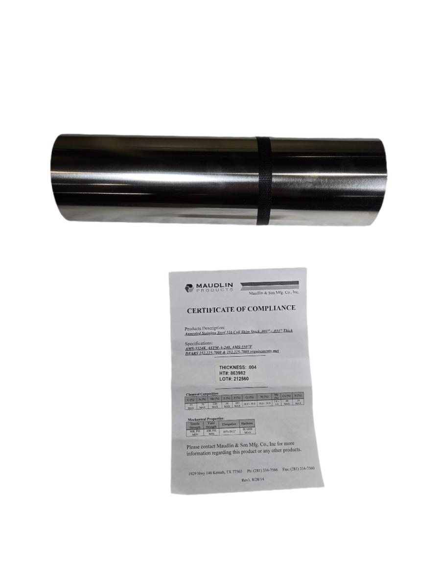 Maudlin 316-004-12-50 stainless steel shim coil