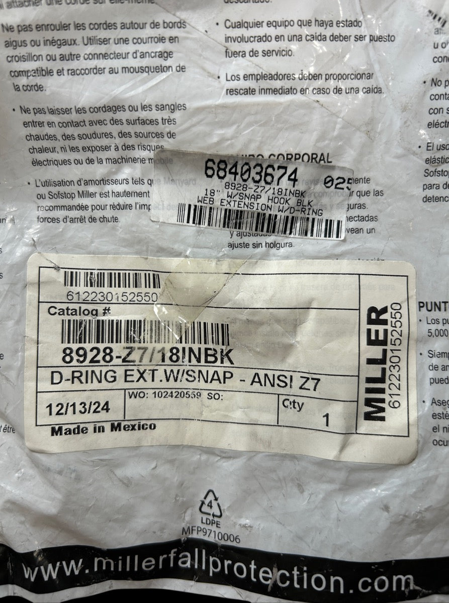 Miller 8928-Z7/18INBK D-ring web extension