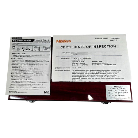Mitutoyo 516-946-26 metric gage block set