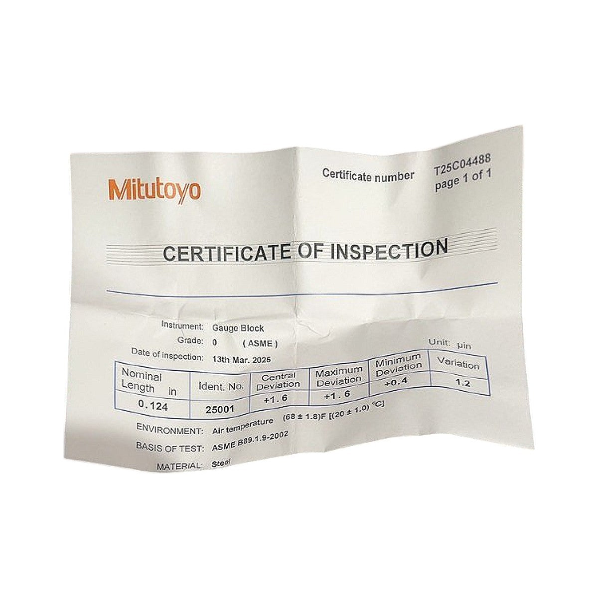 Mitutoyo 614164-531 steel gauge block