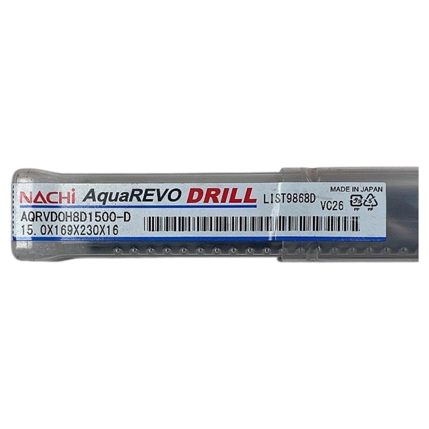 Nachi AQRVD0H8D1500-D AquaREVO 15mm 8xD carbide coolant-through drill