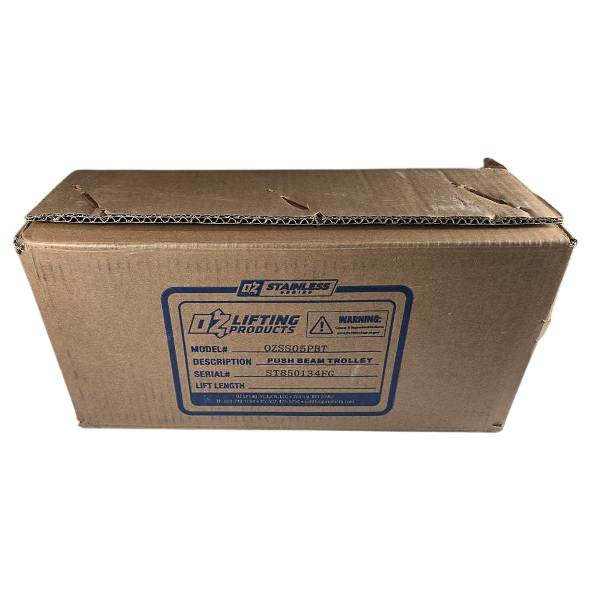 OZ Lifting Products OZSS05PBT stainless steel push beam trolley