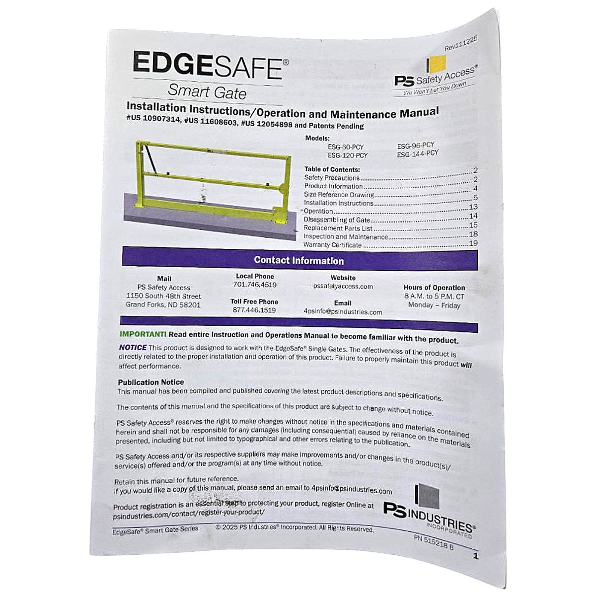 PS Safety Access ESG-96-PCY self-closing safety gate