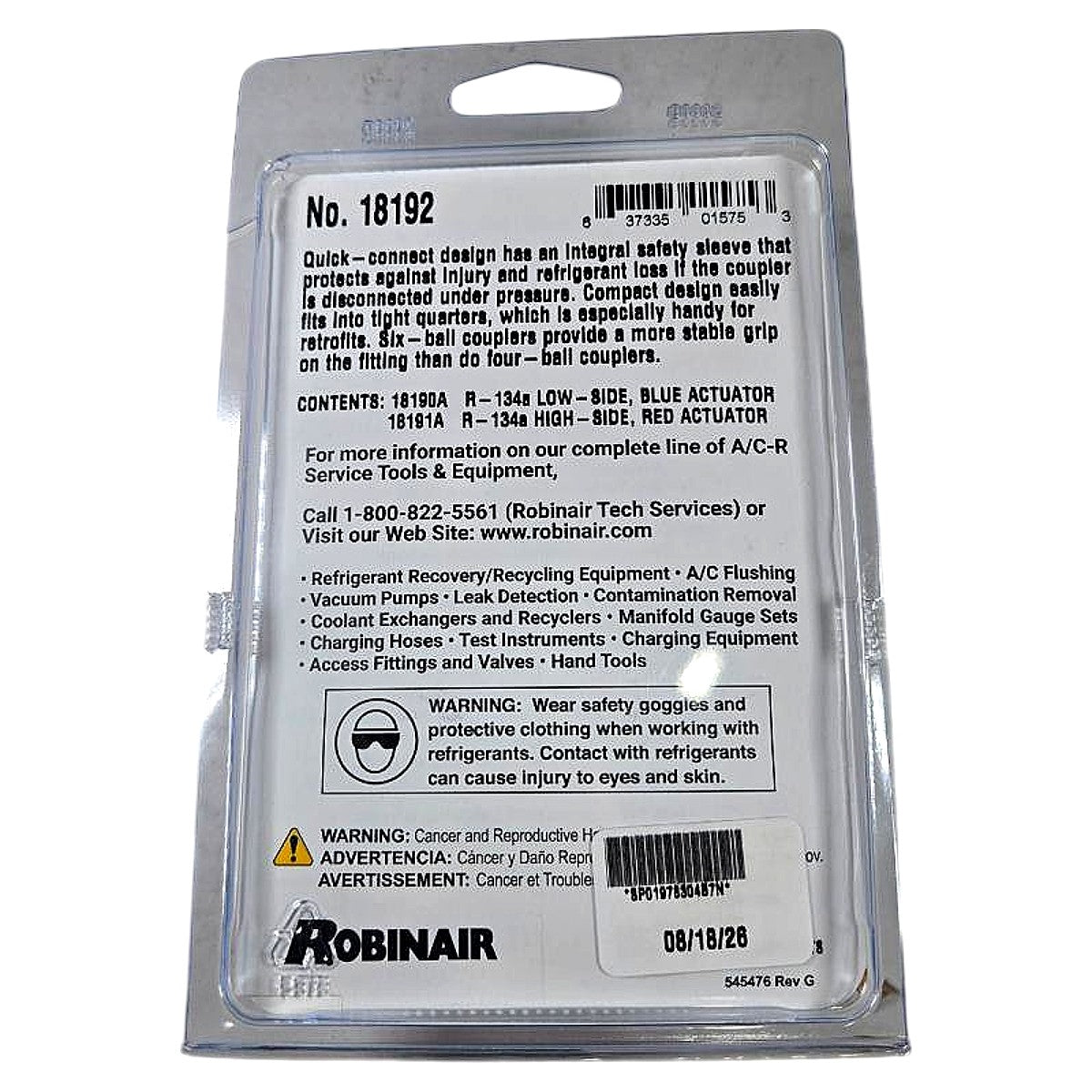 Robinair Couplers 18192 R-134a Manual Coupler Set