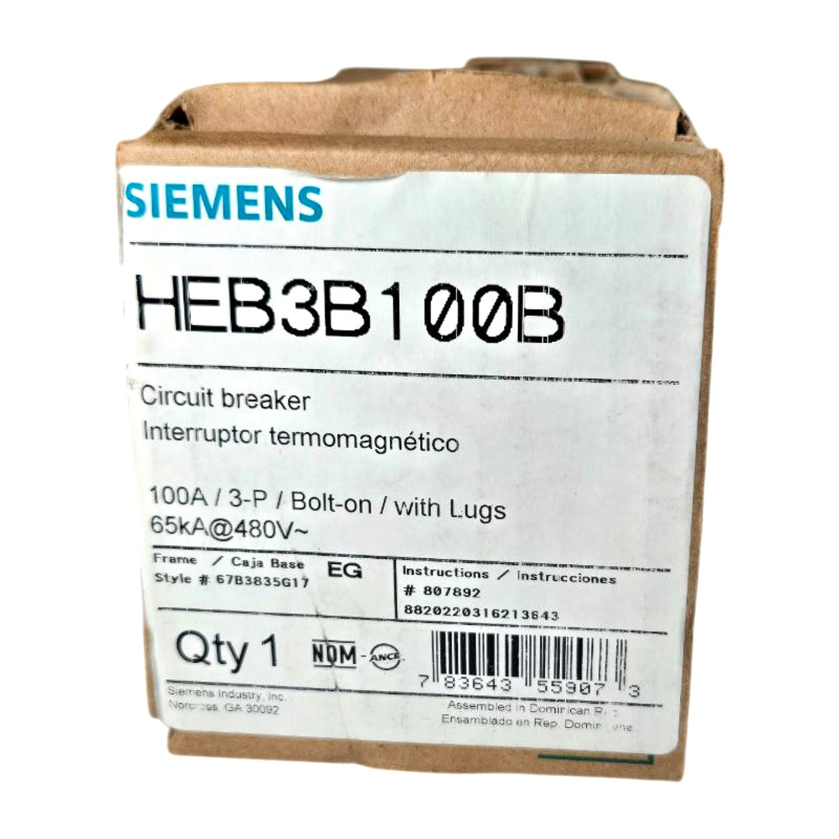 Siemens HEB3B100B molded case circuit breaker