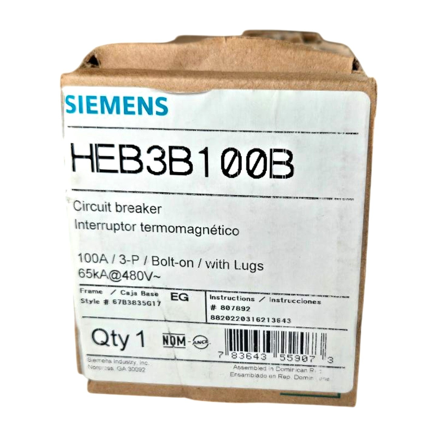 Siemens HEB3B100B molded case circuit breaker