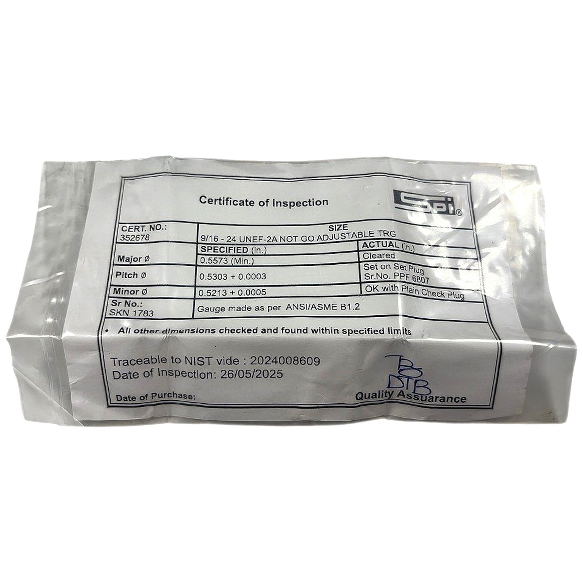 Spi 23-185-2 adjustable thread ring gage set
