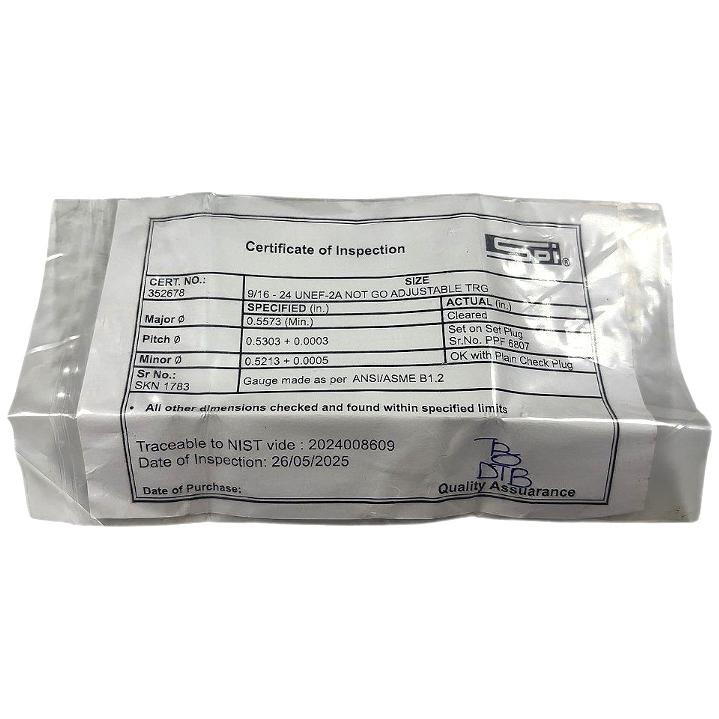 Spi 23-185-2 adjustable thread ring gage set