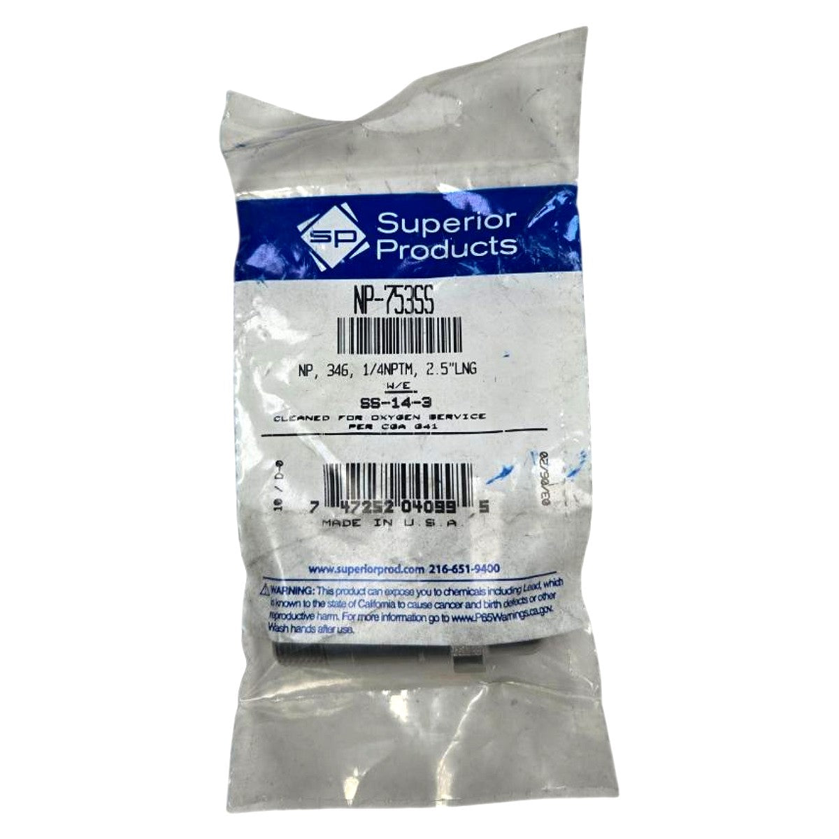 Superior Products SS-14-3 CGA Nipple Fitting