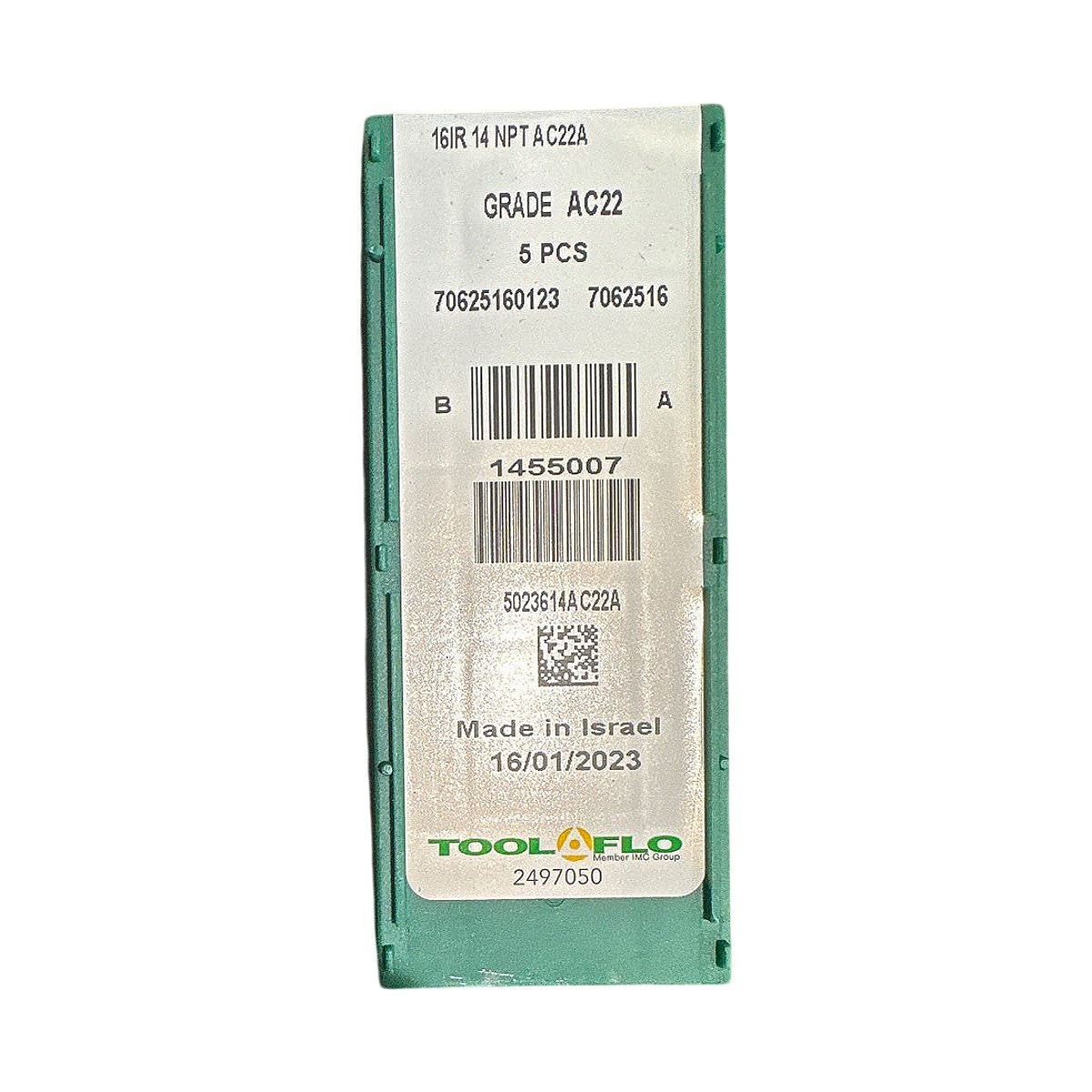 Tool Flo 16IR 14 NPT AC22A carbide threading insert