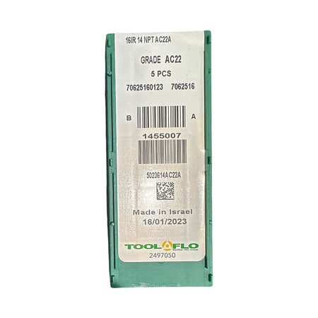 Tool Flo 16IR 14 NPT AC22A carbide threading insert