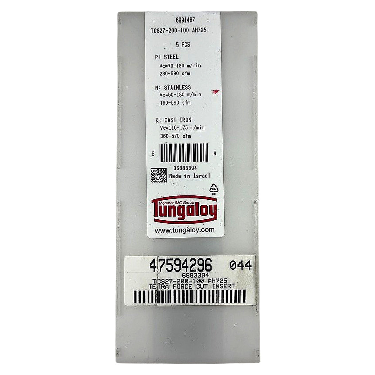 Tungaloy TCS27-200-100 AH725 carbide milling insert