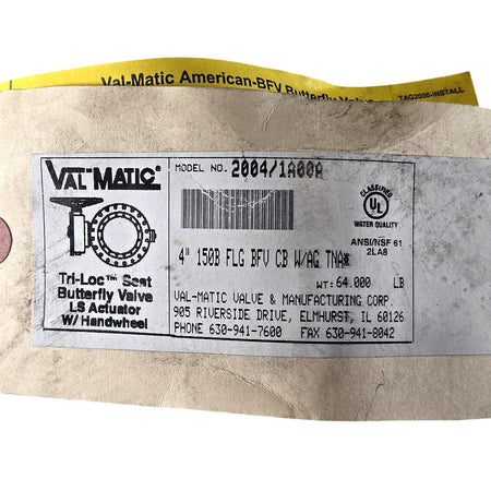 Val-Matic 2004/1A00A flanged butterfly valve