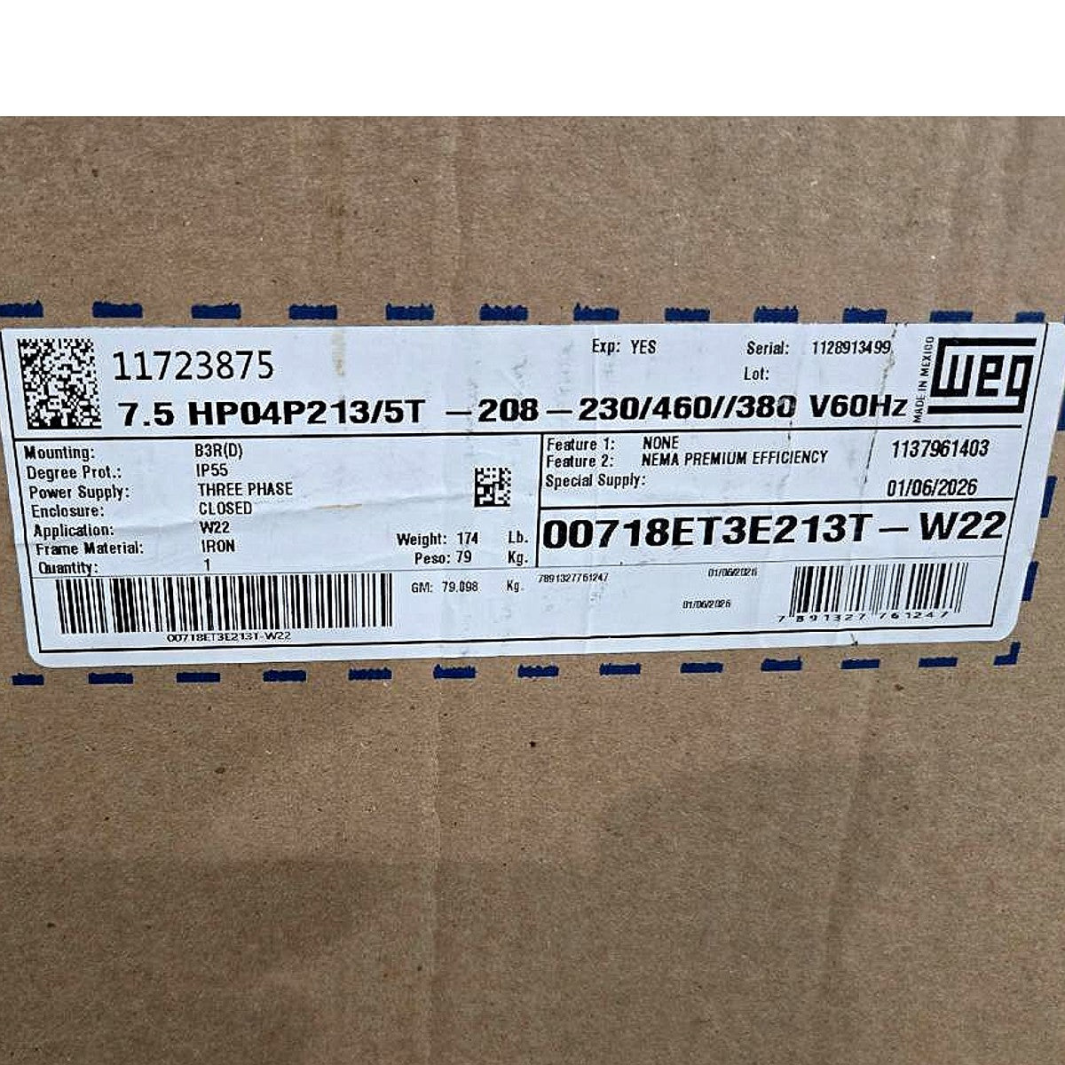 WEG 00718ET3E213T-W22 three-phase AC motor