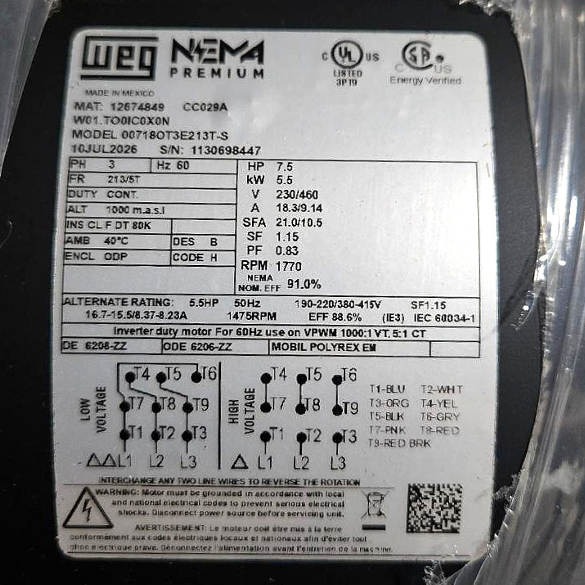 WEG 00718OT3E213T-S three-phase electric motor
