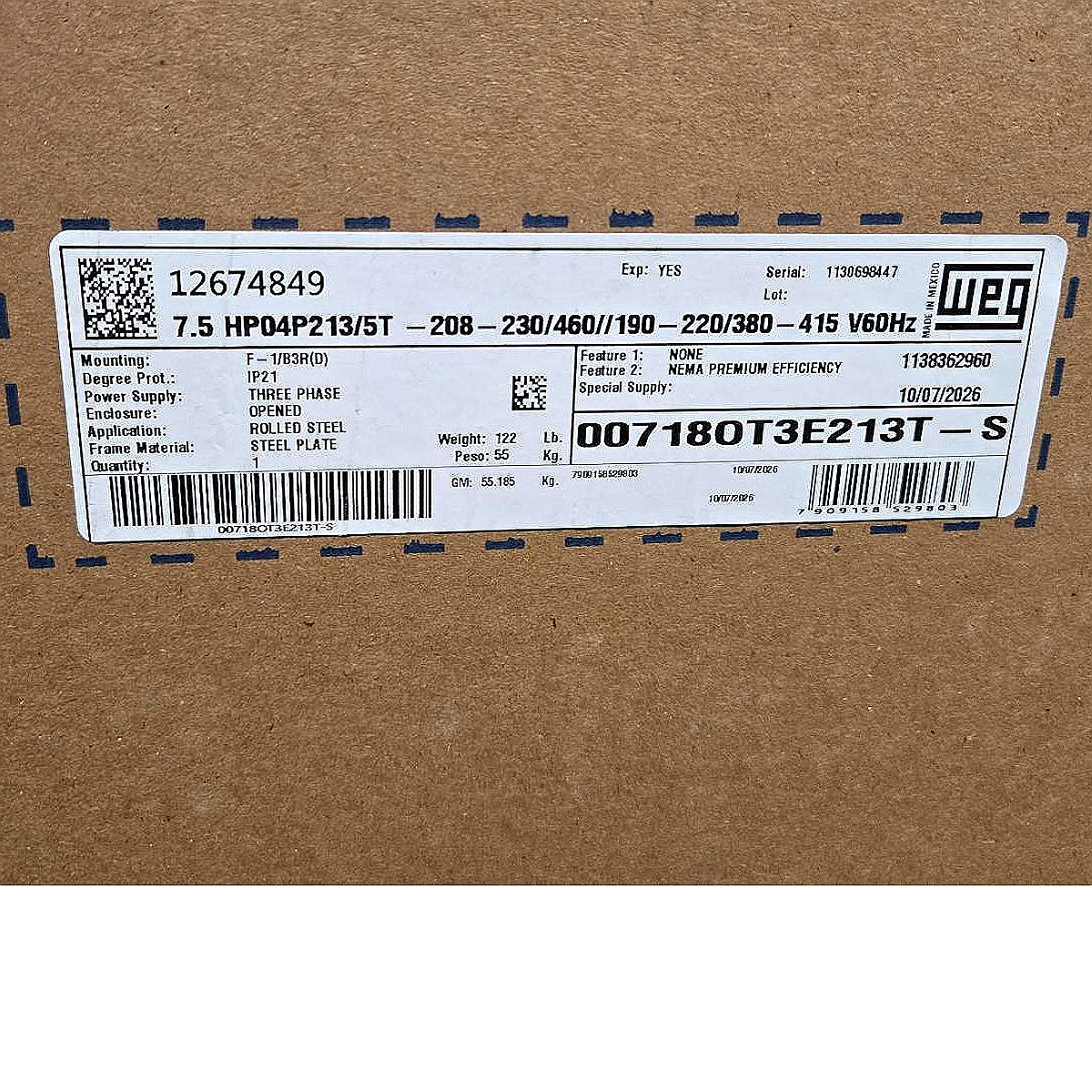 WEG 00718OT3E213T-S three-phase electric motor