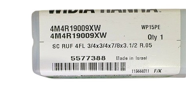 Widia Hanita 4M4R19009XW solid carbide end mill