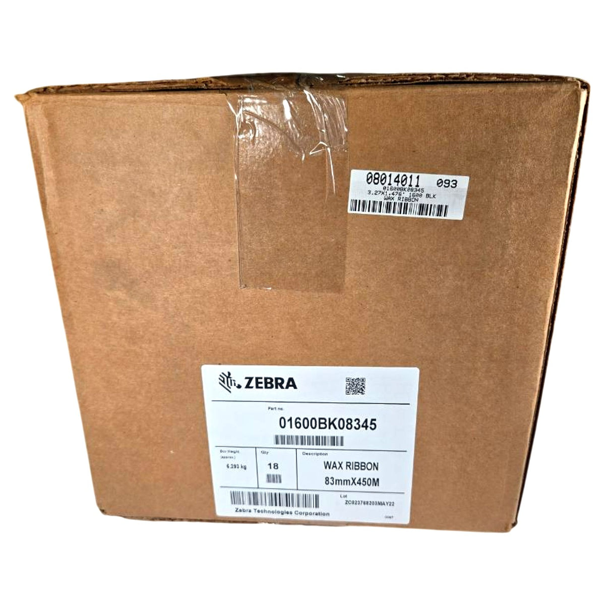 Zebra 01600BK08345 Thermal Transfer Wax Ribbon