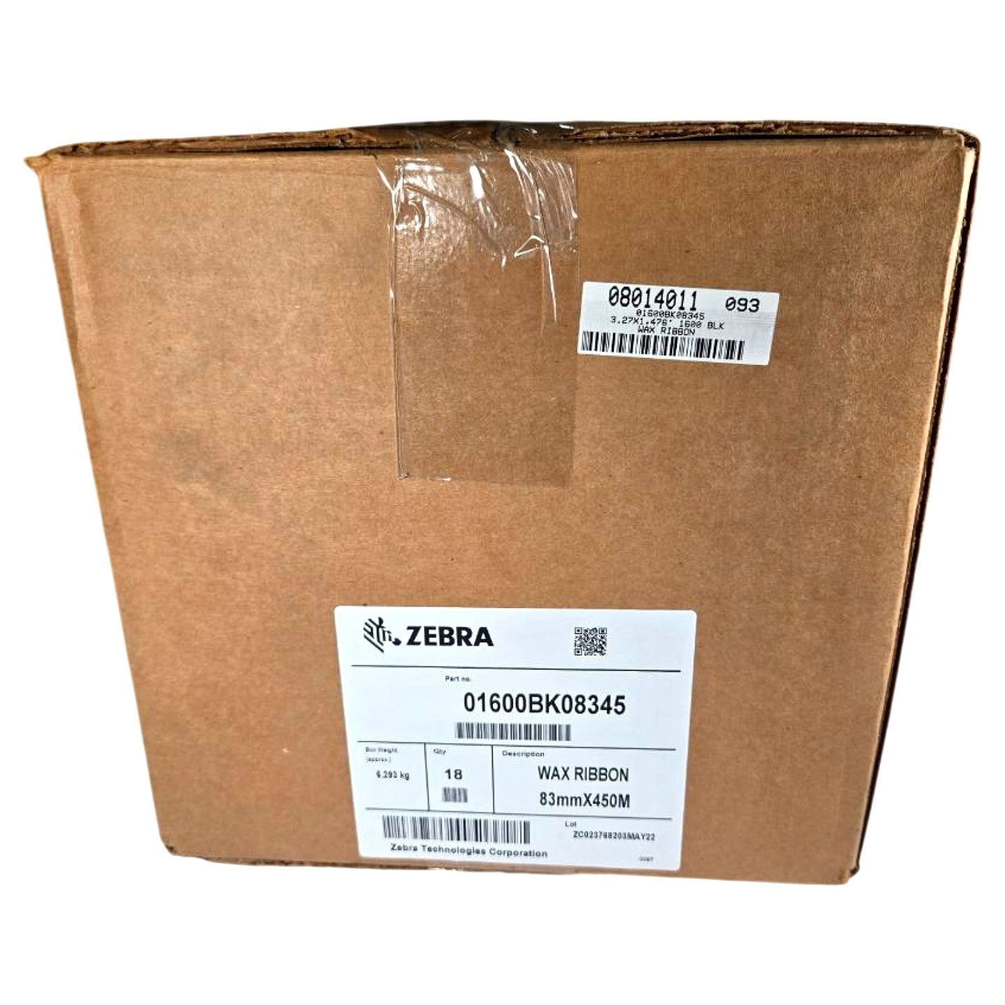 Zebra 01600BK08345 Thermal Transfer Wax Ribbon