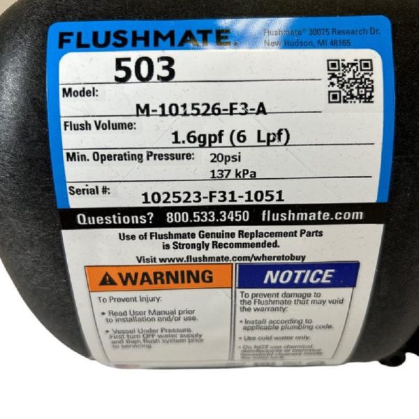 Flushmate M-101526-F31 17" x 7" x 18" 503 Series Pressure Assist Flushing System - Image 3