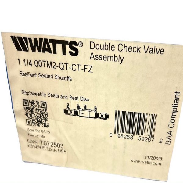 Watts 007M2-QT-CT-FZ 1-1/4" Cast Bronze Inline Double Check Valve Assembly - Image 4