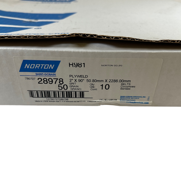 Norton 780727 28978 2" x 90" 50 Grit Aluminum Oxide Sanding Belt (Box of 10) - Image 3