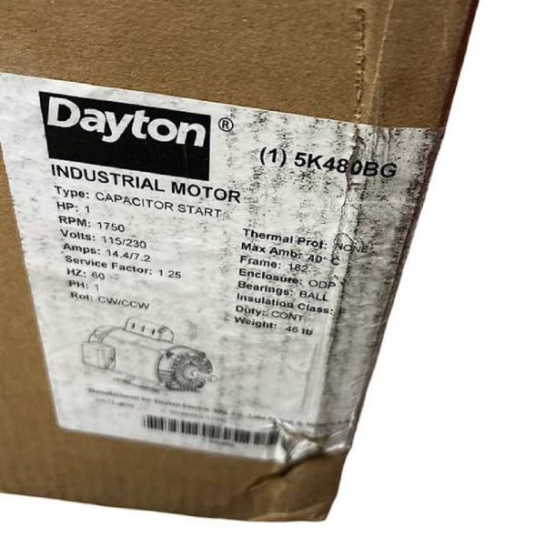 Dayton 5K480 1HP 60 Hz 182 Frame 14.4/7.2A 1750 RPM General Purpose Motor - Image 5