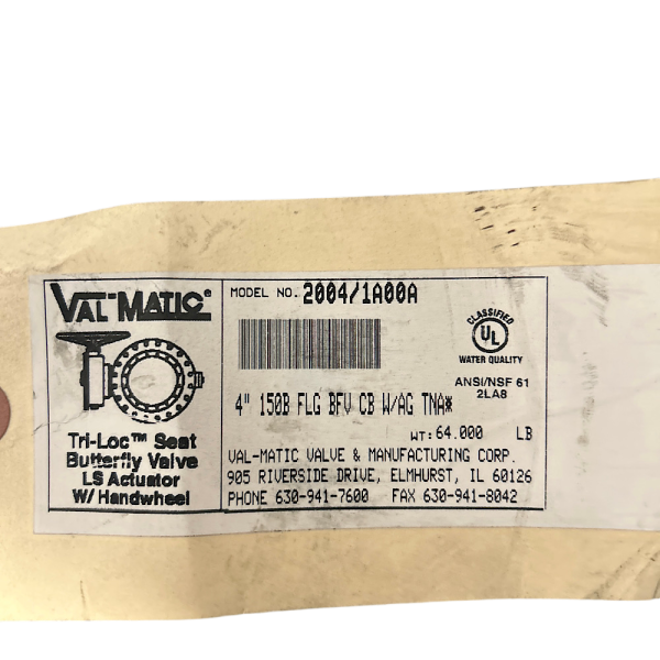 Val-Matic 2004/1A00A 4" Tri-Loc Seat Butterfly Valve LS Actuator without Handwheel - Image 4