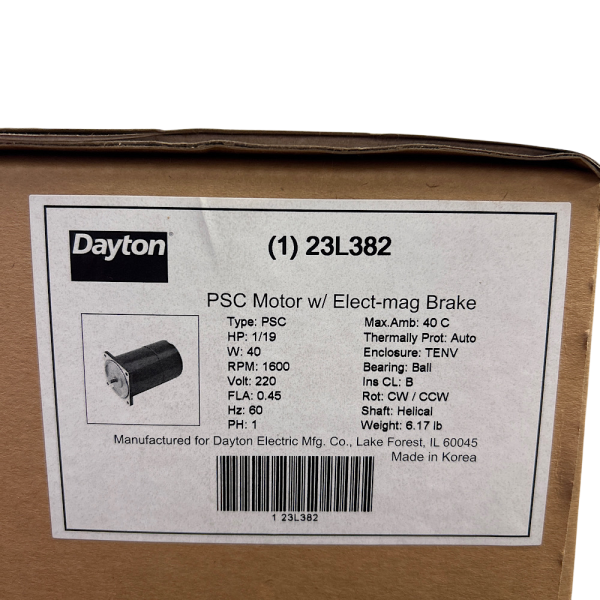 Dayton 23L382 1/19HP 1PH 1600 RPM 220V 0.48A AC Gearmotor Component Motor - Image 4