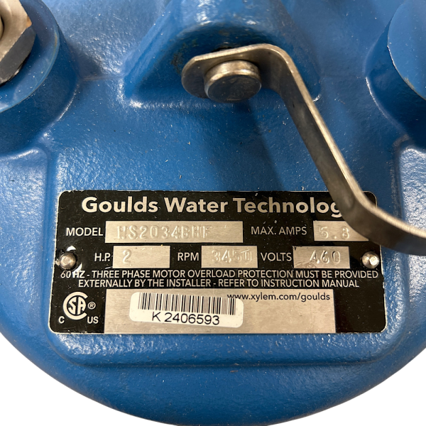 Goulds WS2034BHF 2" 480V 2HP 3PH 5.80A 3450 RPM Sewage Ejector Pump - Image 4