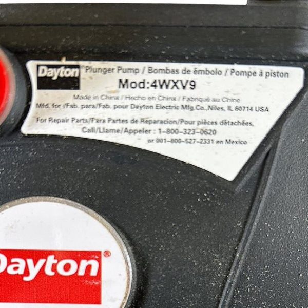 Dayton 4WXV9 2.5 GPM 3400 RPM 2700 PSI Direct-Mount Pressure Plunger Pump - Image 3