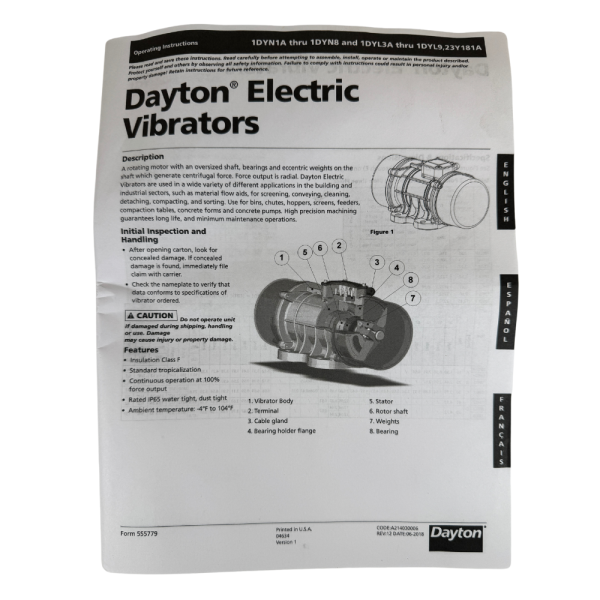 Dayton 1DYN5 20 Lbf 115V 0.8A 3600 VPM 0.03HP 1PH 76 dBA Electric Vibrator - Image 3