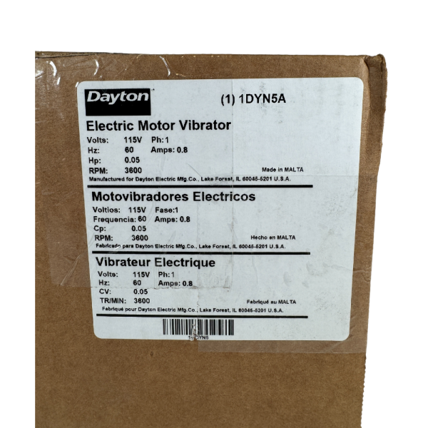 Dayton 1DYN5 20 Lbf 115V 0.8A 3600 VPM 0.03HP 1PH 76 dBA Electric Vibrator - Image 4