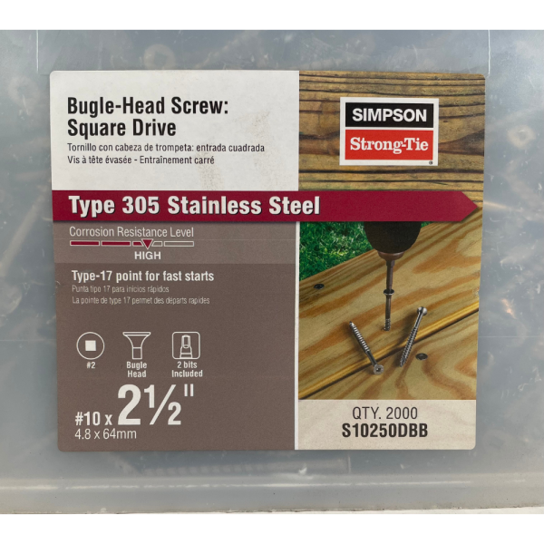 Simpson S10250DBB #10 x 2-1/2" Square Drive Bugle-Head Screw (Box of 2000) - Image 4
