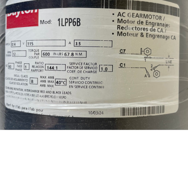 Dayton 1LPP6 115V 12 RPM 0.143HP Open Dripproof Parallel AC Gearmotor - Image 4
